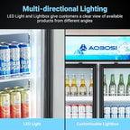 AAOBOSI Commercial Merchandiser Refrigerator,27.02 Cu.Ft Glass Door Display Refrigerator,Upright Beverage Cooler Fridge with Soft LED Light, Customizable Lightbox,Universal Casters,Adjustable Shelves