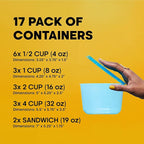 Premium Attached Food Storage Containers, Permanently Attached Plastic Lid, Never Lose & Space Saving Organization (17 Pack)