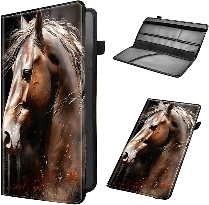 Car Registration and Insurance Holder, Leather Car Glove Box Organizer, Cool Car Accessories for ID, Driver's License Cards & Essential Document,business cards,Men&Women,Cute Horse