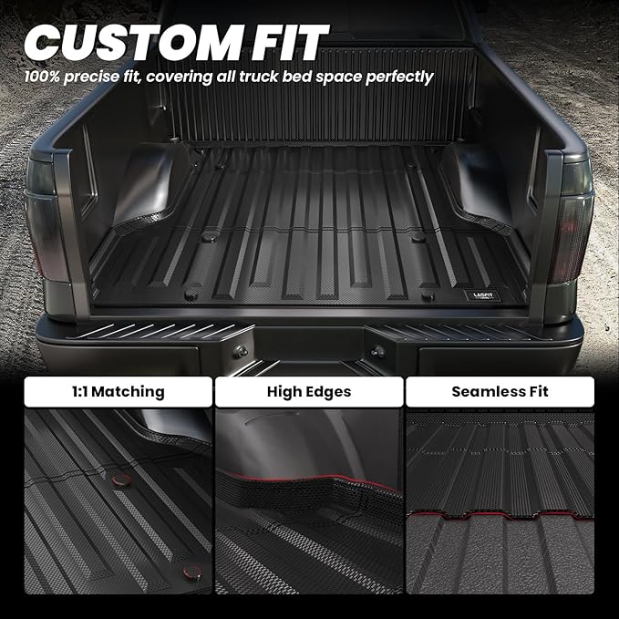 LASFIT Truck Bed Mat (5.5FT, 67" Bed) Fit for Ford F-150 2004-2014 | Lincoln Mark LT 2006-2008, All Weather Protection TPE Heavy Duty Car Bed Liner - 1PC Black