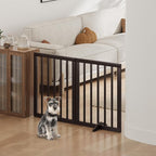 Brown Freestanding Foldable Pet Gate - 2 Panels, Metal Support Feet, Room Divider for Doorways & Bedroom