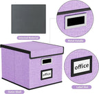 Decorative File Organizer Storage Boxes with Lid, Huolewa Linen Hanging Filing & Storage Box with Plastic Slide for Office/Decor/Home, Universal Hanging Filing Organization Box for Letter/Legal Folder