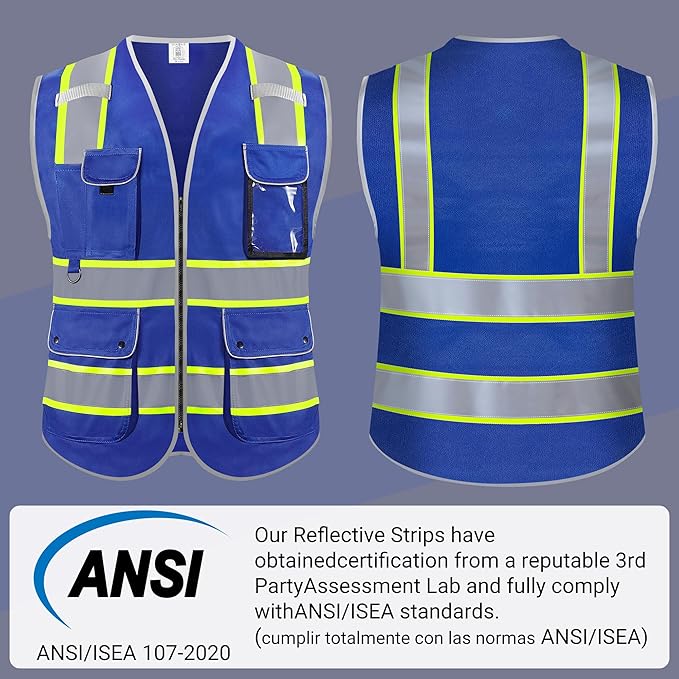 Reflective Safety Vest for Men Women, High Visibility Safety Vest with 8 Pockets Zipper Front, Meets ANSI Standards