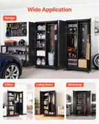 VEVOR Metal Storage Cabinet, 70.6 in Rolling Steel Garage Cabinet with Adjustable Shelves, 2 Magnetic Doors, Hanging Rod & 3 Rod Hooks, 5 Tiers Lockable Tool Storage for Pantry, Warehouse, Basement