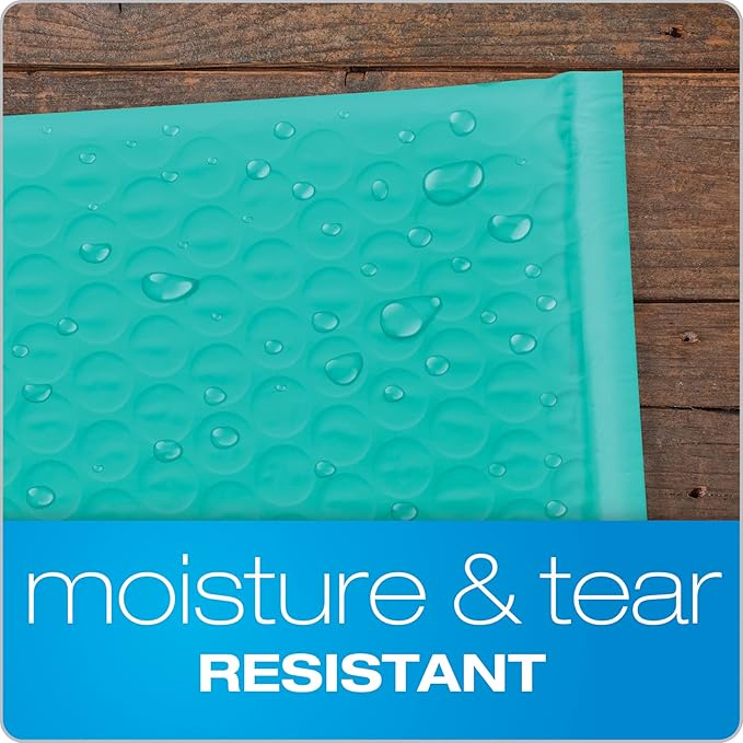 Quality Park Bubble Mailers, 8.25 x 11 Shipping Envelopes, Water Resistant Teal Poly Padded Envelopes, Redi-Strip Peel Off Closure, 25 Per Box (QUA85860)