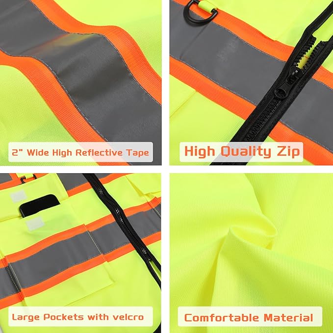 Custom Safety Vest with Logo Pockets High Visibility Reflective Vests Construction Security Workwear