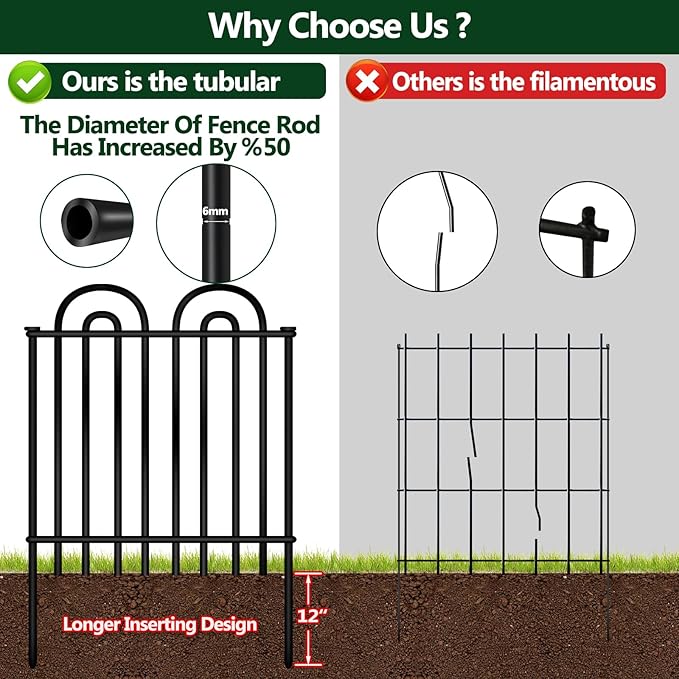 Decorative Garden Fence, 15 Panels No Dig Fence, 32 in(H) x 36.25 ft(L) Animal Barrier for Dogs Rabbits, Rustproof Metal Arched Decorative Garden Fences for Flower Bed, Outdoor, Yard, Patio