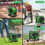 60 FT Retractable Extension Cord Reel, 14AWG SJTOW Heavy Duty Power Cord with 4 Grounded Outlets, USB-A & USB-C Ports, 13A Circuit Breaker, Hand Crank for Indoor Outdoor Use, ETL Listed, Green