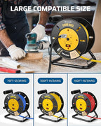 DEWENWILS Extension Cord Storage Reel with 4-Grounded Outlets, Heavy Duty Open Cord Reel for 12/3,14/3,16/3 Gauge Power Cord, Hand Wind Retractable, 13A Circuit Breaker, Yellow, ETL Listed