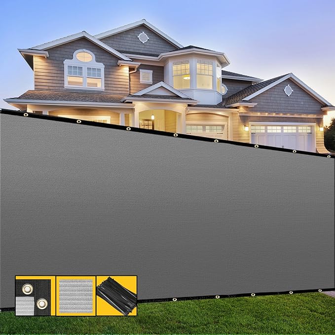 Customized 4' x 195' Gray Fence Privacy Screen,with Bindings & Grommets,Heavy Duty for Gardens Backyard Patio Tennis Court Pool Construction Project Outdoor Events,We Make Custom Sizes