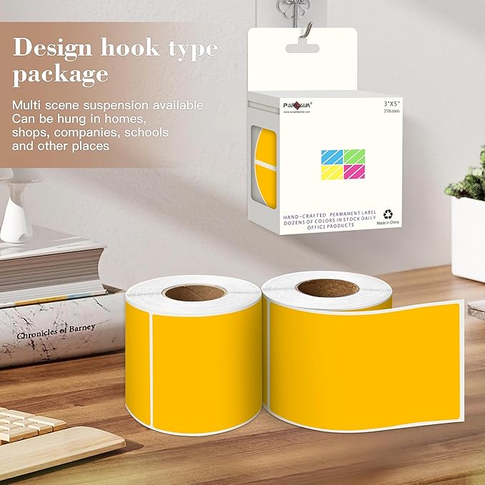 PARLAIM 3x5 inch Rectangle Color Code Stickers, 1000PCS 4 Rolls Square Adhesive Inventory Label, Fluorescent Orange