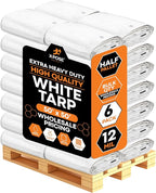 Heavy Duty White Poly Tarp 50' X 50' - Bulk Half Pallet (6 Pack) - Multipurpose Protective Cover - Durable, Weather Proof & Tear Resistant - 12 Mil Thick Polyethylene - by Xpose Safety