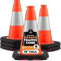 Xpose Safety 12 Inch Orange Traffic Cones with 4" Collar - 6 Pack Multipurpose PVC Plastic Safety Cone for Parking, Soccer, Caution, Kids and Construction - DOT Approved