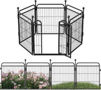 24 in(H) Decorative Garden Fence Outdoor for Yard with Gates,Heavy Duty Iron 6 Panels Total 11ft(L) Anti Dig Fence with Gravity Automatic Lock for Indoor/Outdoor Decorative Dog Fence,Black