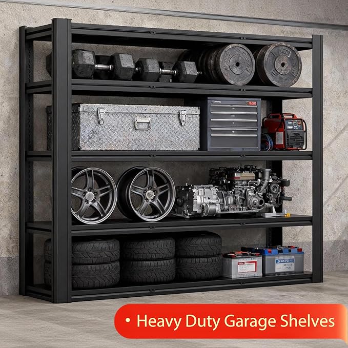 Metal Storage Shelves Unit,5-Tier Adjustable Heavy Duty Garage Shelving,3500LBS Garage Storage Industrial Shelves,Storage Racks,Steel Shelf Suitable for Shop,Warehouse,Basement