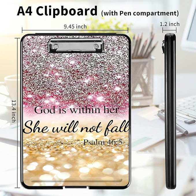 A4 Clipboards,Heavy Duty Waterproof Nursing Plastic Folder Clipboard with Storage Clip Boards,File Folder Storage Box Clipboard Case for Teacher,Doctor,Offices,Christian Bible Psalm 46-5