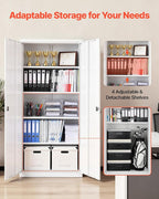 VEVOR Metal Storage Cabinet, Lockable Steel Garage Cabinet with Adjustable Shelves, 2 Magnetic Doors, 2 Keys, 5-Tiers Tool Storage Locker for Home,Office,School,Pantry,Warehouse,Basement,Laundry,White