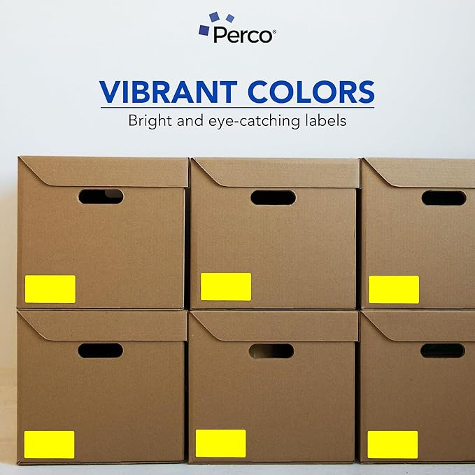 Perco Fluorescent Yellow Labels 3x5 Inch 500 Stickers/Roll with Easy Peel Perforation and Strong Adhesion for Inventory Management, Color Coding, Moving Boxes, Retail, Organizing & Crafts–Made in USA