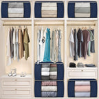 Fab totes 24 Gallons Clothes Storage, Foldable Thick Fabric Blanket Storage Bags,Containers for Organizing Bedroom, Closet, Clothing, Comforter,Organization with Handle (8 Pack,Blue)
