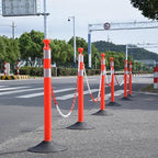 6-Set Pack 40" inch Red White Work Zone Chain Post Set, Traffic Delineator Post Cones, 6 x 6.6' Feet Plastic Chains, Portable Crowd Control Stanchion Set (Red-Rubber Base)