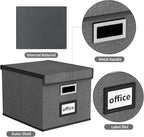 Huolewa File Organizer Box with Lid, Collapsible File Folder Organizer for Office Document Storage, Filing Box with Plastic Slide for Letter Size Hanging File Folders(1 Pack, Dark Grey)