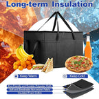 3 Pack Large Insulated Food Delivery Bag with hard bottom XXXL Large Reusable Thermal Cooler Grocery Tote Bag Thermal Cold/Hot Styrofoam Carrier for Shopping/Travel, Black