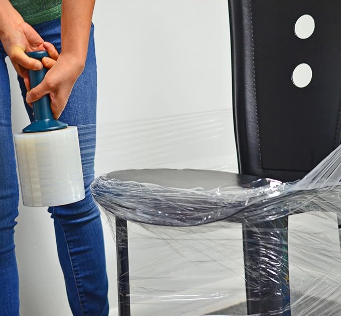 WOD SFCB80 Heavy Duty Hand Stretch Film Wrap 80 Gauge Thick with Dispenser - Clear Shrink Wrap Ideal for Moving, Packing, & Palletizing Applications: 3" in. x 1000 Ft (3-Rolls)