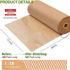 Honeycomb Packing Paper Wrap 15"x400' Sustainable Alternative to Bubble Cushioning Wrap Packing paper for Moving/shipping/packing Roll with 20 Fragile Sticker Biodegradable & Fully Recylable
