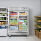 JINSONG Commercial Beverage Fridge Display Refrigerator, 54" Wide, Glass Door Refrigerator, Stainless Steel Beverage Cooler with LED Lighting & 8 Shelves for Restaurant, Office, Shop, Bar, 49 Cu.ft