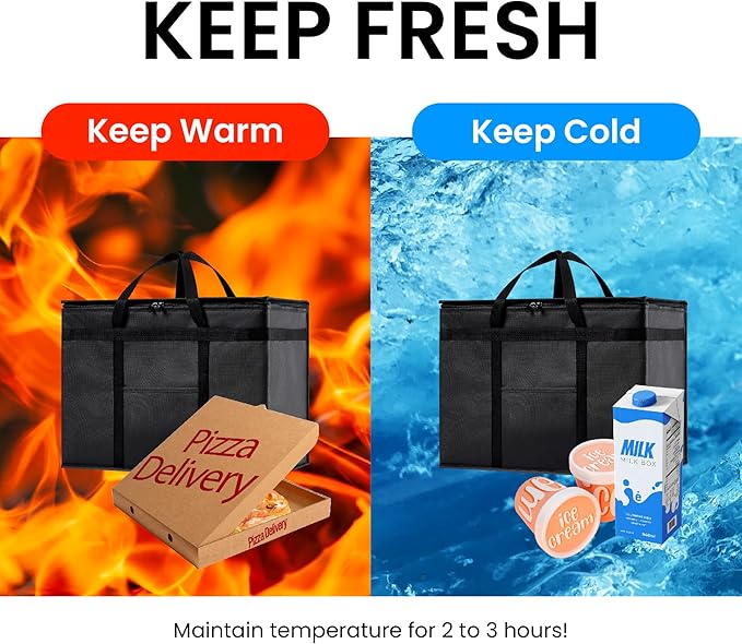 NZ home Insulated Cooler Bag and Food Warmer (XL Plus, 2 Pack) for Delivery & Grocery Shopping with Zippered Top, Orange