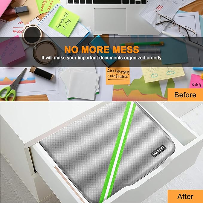 Noiposi Document Organizer with 5200℉ Heat Insulated,Waterproof and Fireproof Document Box,Portable Home Travel Safe Storage Box for Important Documents,File and Birth Certificate，Silver