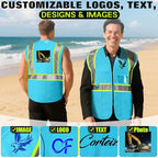 Safety Vest Customize Logo with 5 Pockets & Zipper Reflective High Visibility Vest Class 2 Outdoor Workwear