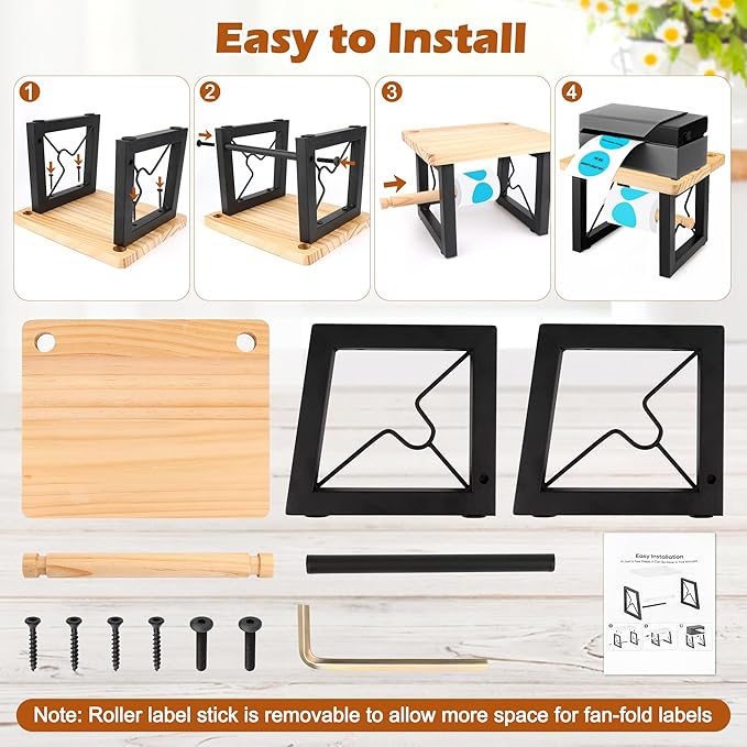 Shipping Label Holder for Thermal Printer, AHIER Wooden Thermal Label Holder for Rolls and Fanfold Labels, Desktop Printer Accessory for Home, Office, Small Business