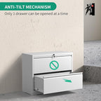 2 Drawer Lateral File Cabinets Office Metal Filing Cabinet Steel Storage Cabinet with Lock Wide Horizontal Filing Cabinets for Hanging Files Legal/Letter/A4 Size Assembly Required