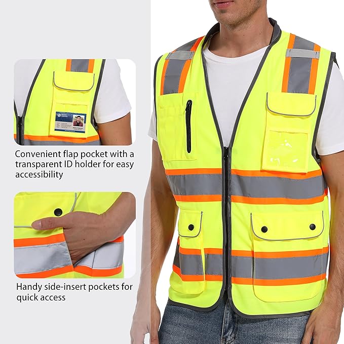 Reflective Safety Vest for Men and Women - High Visibility Construction Vest - Dual Tone Reflective Strips