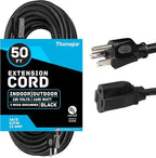 13 Amp Outdoor Extension Cord 50 ft, 16/3 SJTW 50 Foot Black Extension Cord 3 Prong, Weatherproof Exterior Power Cable for Outside Lights & Lawn, UL Certified - US Veteran Owned