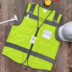 TCCFCCT High Visibility Vest 5 Pockets Reflective Safety Vest with Zipper, Hi Vis Work Vest with Horizontal Strip for Walkie-talkie & ID Card, Durable to Use, Meets ANSI/ISEA Standards, T5-Yellow, M