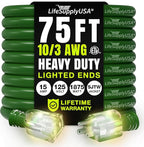 75ft Outdoor/Indoor Extension Cord 10/3 Gauge Ultra Heavy Duty 3 Prong SJTW, Waterproof, ETL Listed, Flexible Cold-Resistant Long Power Cord,15A 125V 1875W, Green by LifeSupplyUSA