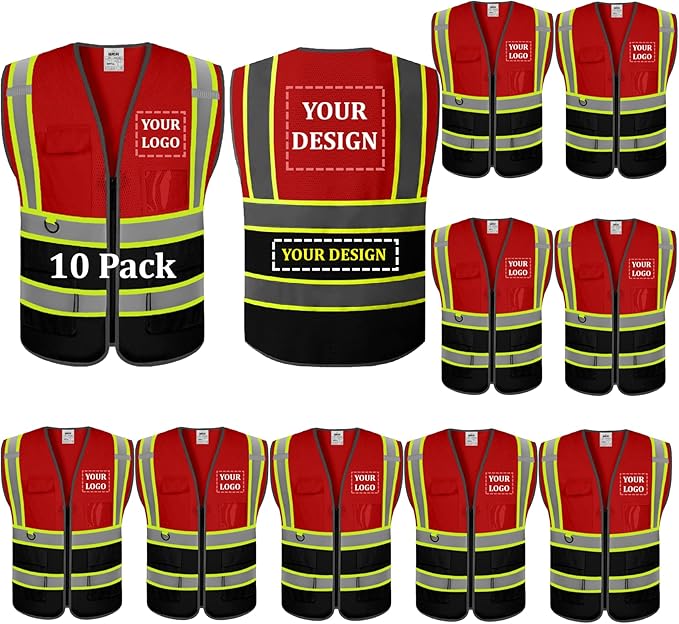 BeautyWill Custom Logo 10/20 Pack Safety Vest Class2 High Visibility Vest with Pockets Breathable Construction Vest Bulk