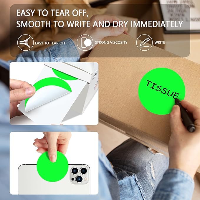 PARLAIM 3" Diameter Round Fluorescent Green Color Coding Sticker, 4 Rolls 2000PCS Circle Dot Label,Permanent for Inventory Box Labeling