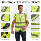 SIFE Reflective Safety Vest High Visibility Vest With 7 Pockets And YKK Zipper, ANSI/ISEA Class 2 Standard, Made With 3M Reflective Tape(03Y-Yellow Mesh,4XL)