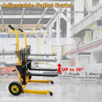 Foldable Material Lift Winch Stacker, 450LBS 36" Pallet Stacker, 2-in-1 Hand Truck Fork Lift Table Cart, Removable Platform, Adjustable Forks, Foot Pump, for Warehouse Garage Workshop
