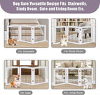 LZRS 3-Panel Freestanding Foldable Wooden Dog Gate –Solid Wood & Steel Wire Chew-Resistant Indoor Safety Pet Fence for Doorways & Stairs, Ideal for Small to Medium Dogs & Puppies, White