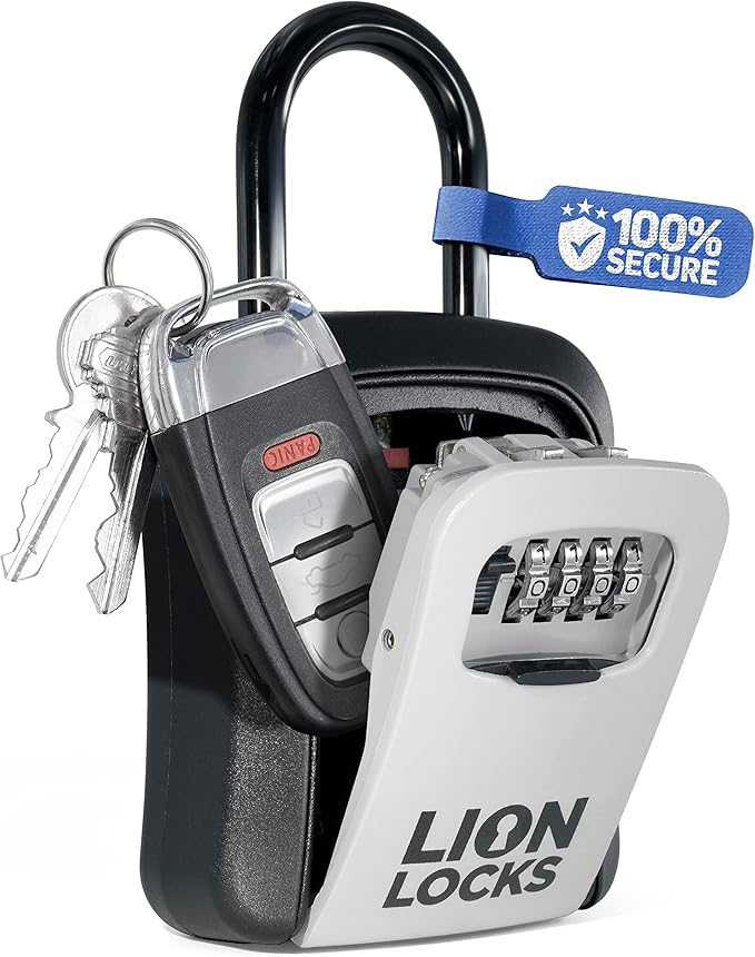 Key Lock Box for Keys with Code, 4 Digit Combination Lockbox for Keys Outdoor, Portable, Waterproof, Realtor Lock Box (Gray, 1 Pack)