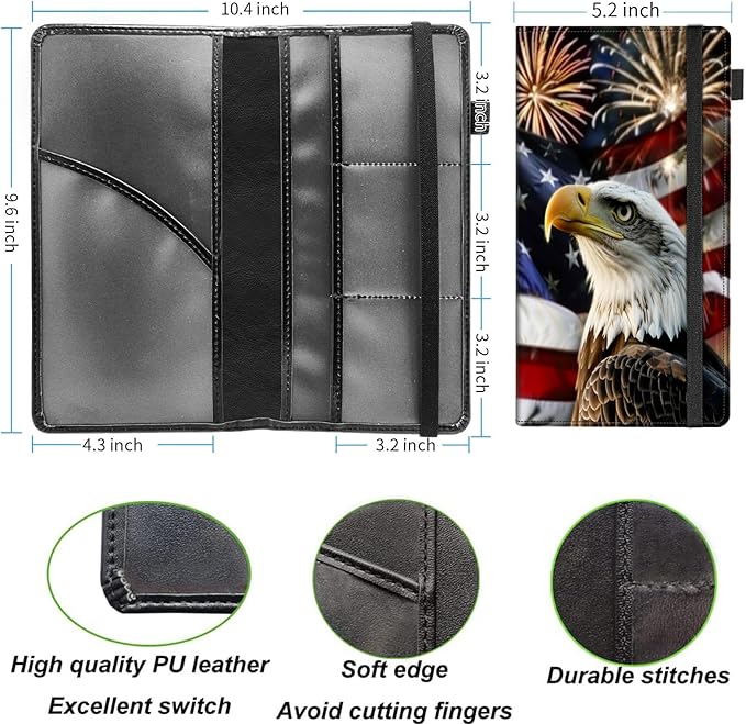 Car Registration and Insurance Holder,Leather Vehicle Glove Box Organizer Wallet for Document,Perfect for any Car,Truck,Motorcycle,Driver License,Trailer or Boat,Men & Women,American Flag-289 Eagle