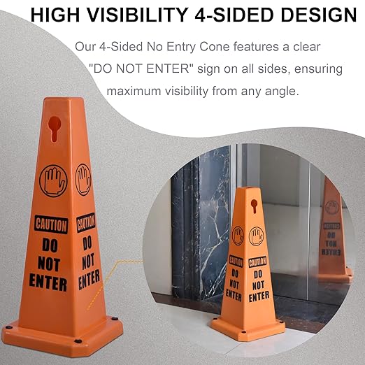 OrangeStar Do Not Enter Cones 4-Pack, 26.5" Large 4-Sided No Entry Message Safety Cones with Heavy Rubber Base for Indoor Outdoor Use, Traffic Control, Security, Warehouse Safety