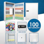 Barska 100 Position Combination Key Lock Box – Wall Mount Steel Key Cabinet with Adjustable Numbered Hooks, Index Log, Colored Tags for Office or Business