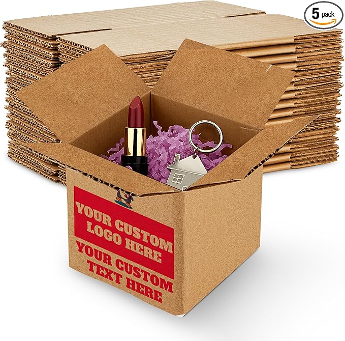 MT Products Custom Printed Kraft Cardboard Shipping Boxes 4" x 4" x 4" - Personalized Mailing Boxes and for Gifting
