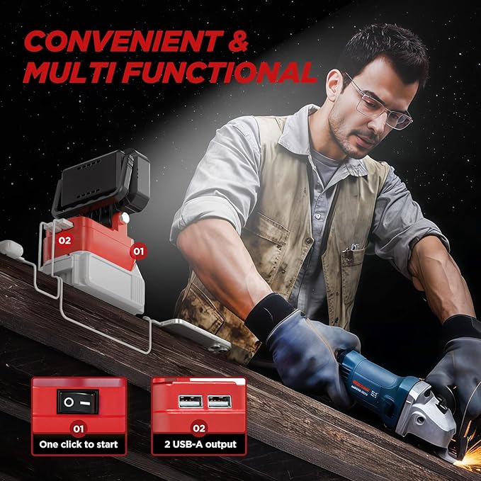 2 Pack LED Work Light Compatible with Milwaukee m18 18V Battery, 40W 6000LM Cordless Work Light with 2 USB Output Port, 145° Adjustable Portable Home Light Accessory Flashlight (Battery NOT Included)