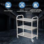 3 Shelf Stainless Steel cart,400 lbs,1MM Thick，Serving cart with Wheels, Household, Service Trolley,360°Rotation Storage Shelf with Locking Wheels 29.5 * 15.7 * 37.4'' L*W*H S.